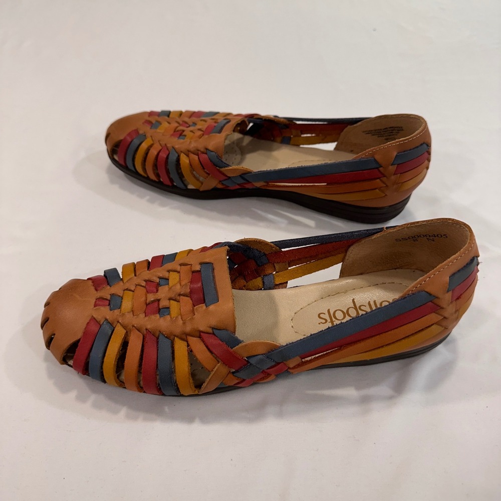 Softspots Woven Huarache Flats Women 8N Multi-Color Leather Boho Aesthetic‎